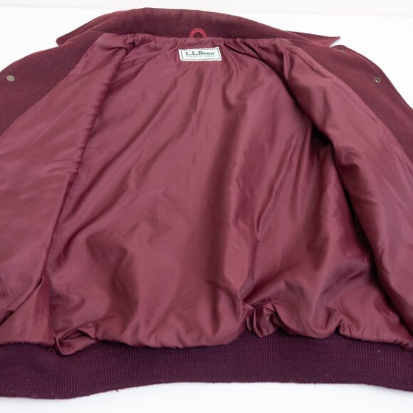 Vintage L.L. Bean Wool Varsity Bomber Jacket Burgundy Unisex Small - Picture 11 of 13